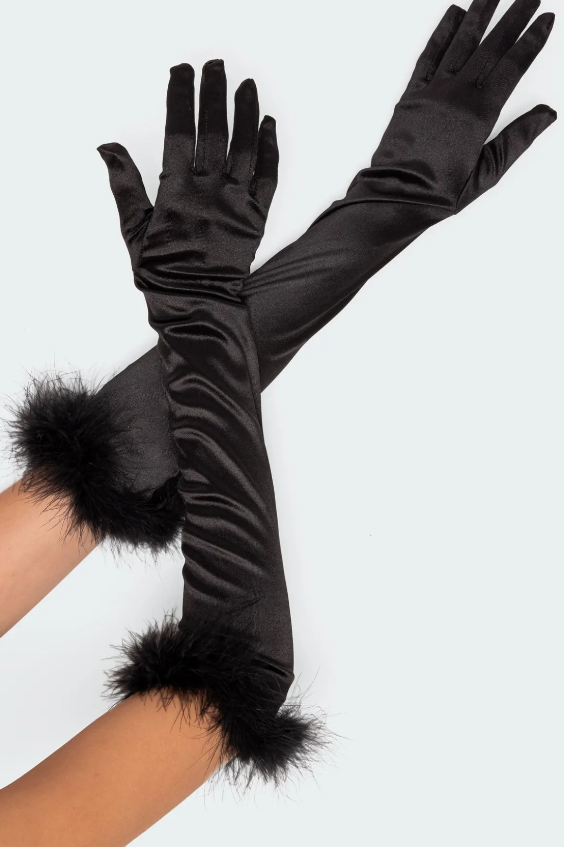 Faux Feather Satin Gloves