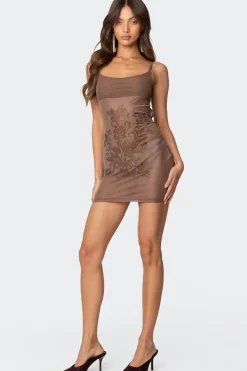 Flora Rhinestone Mesh Mini Dress