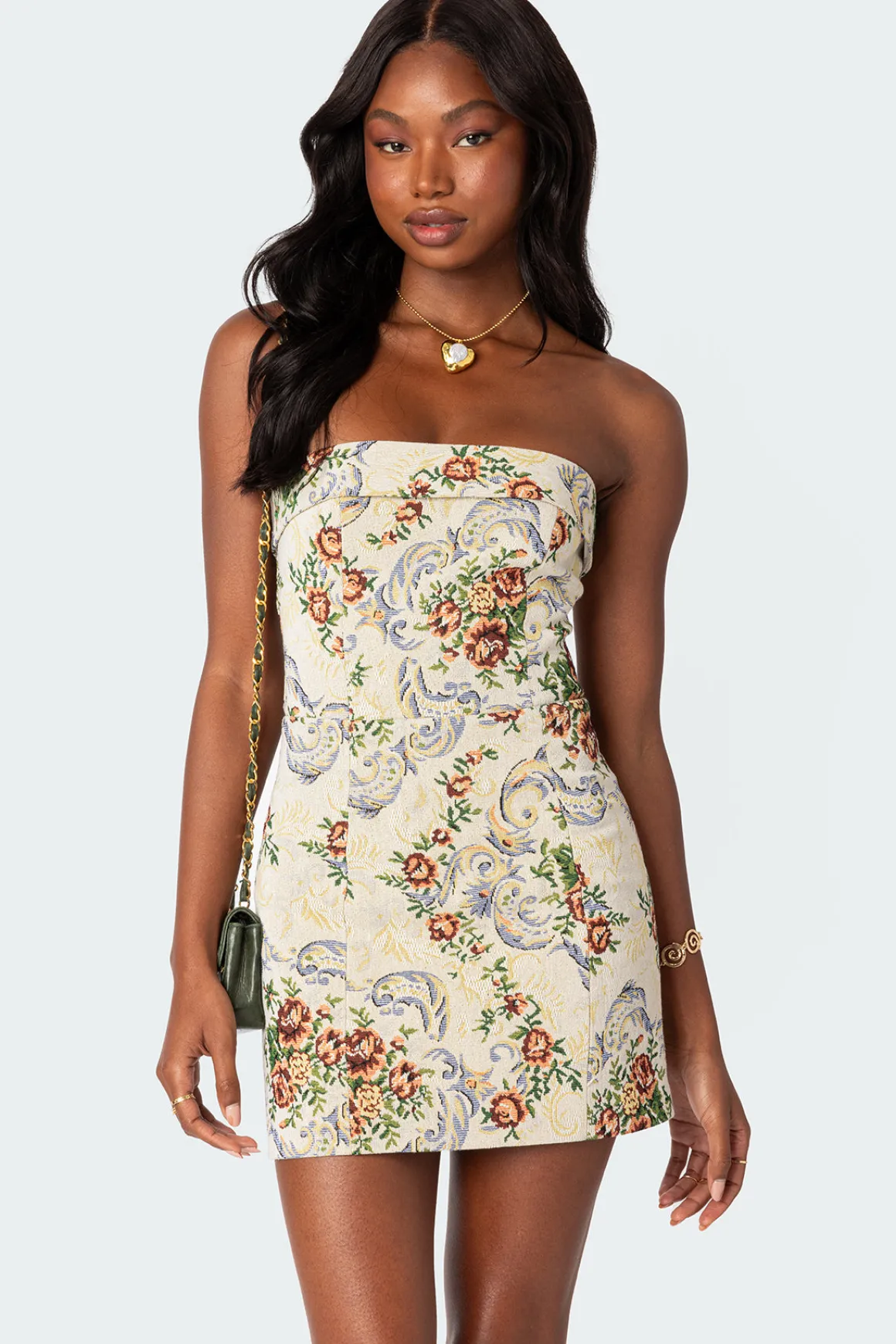 Floral Tapestry Lace Up Mini Dress