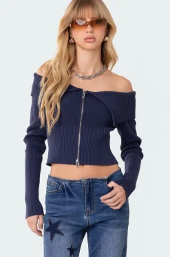Fold Over Double Zip Knit Top