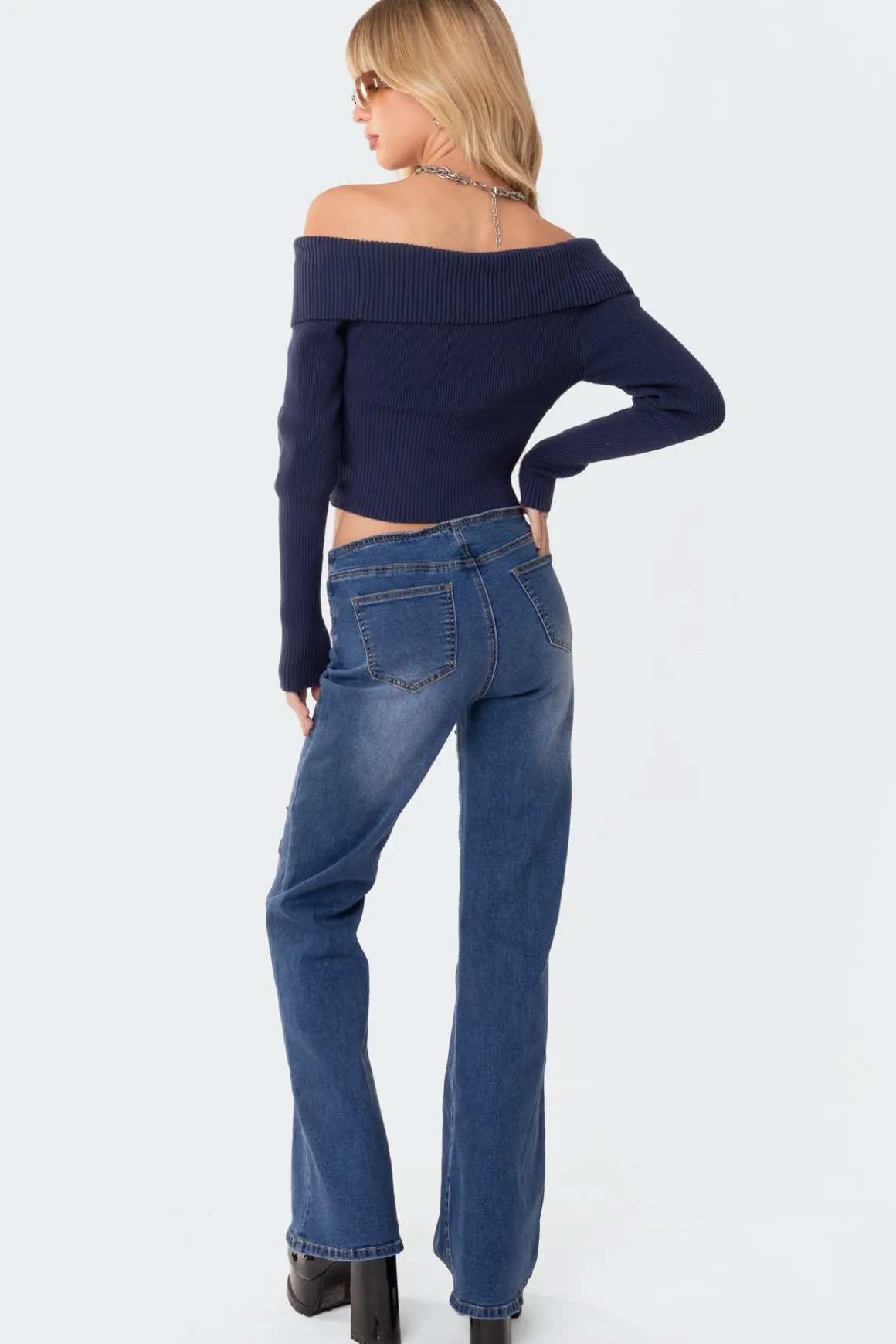 Fold Over Double Zip Knit Top