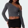 Frannie One Shoulder Fuzzy Knit Top