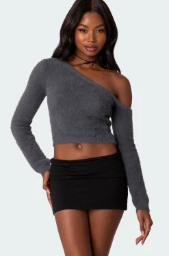 Frannie One Shoulder Fuzzy Knit Top