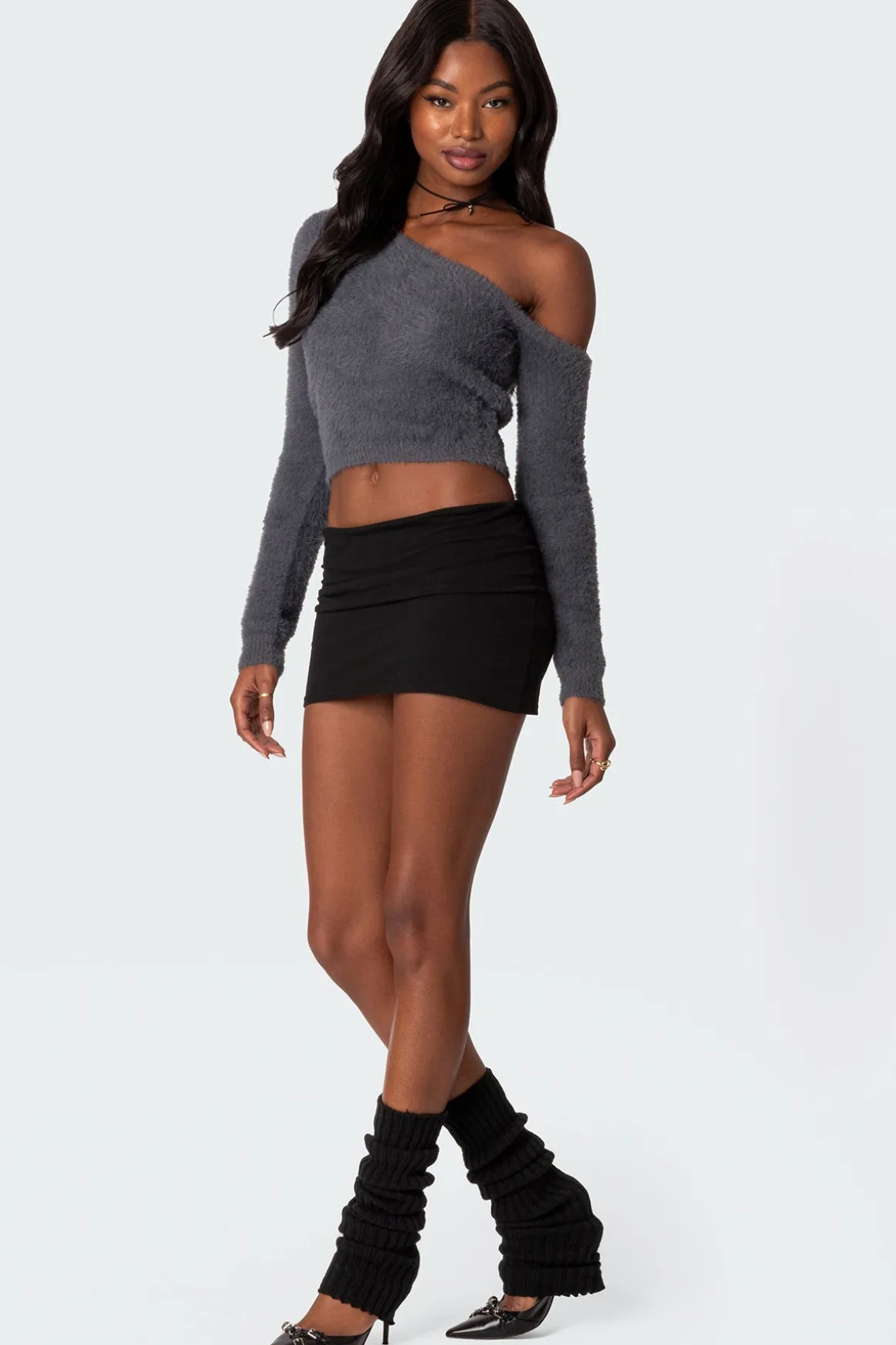 Frannie One Shoulder Fuzzy Knit Top