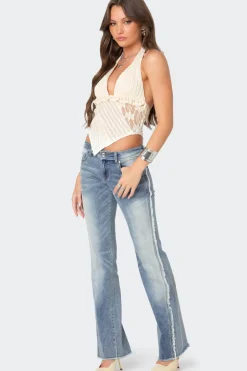 Frayed Seam Washed Flare Jeans