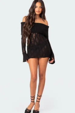 Gabby Fold Over Open Knit Mini Dress