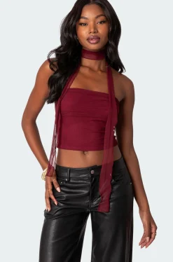 Gathered Two Piece Mesh Scarf Top