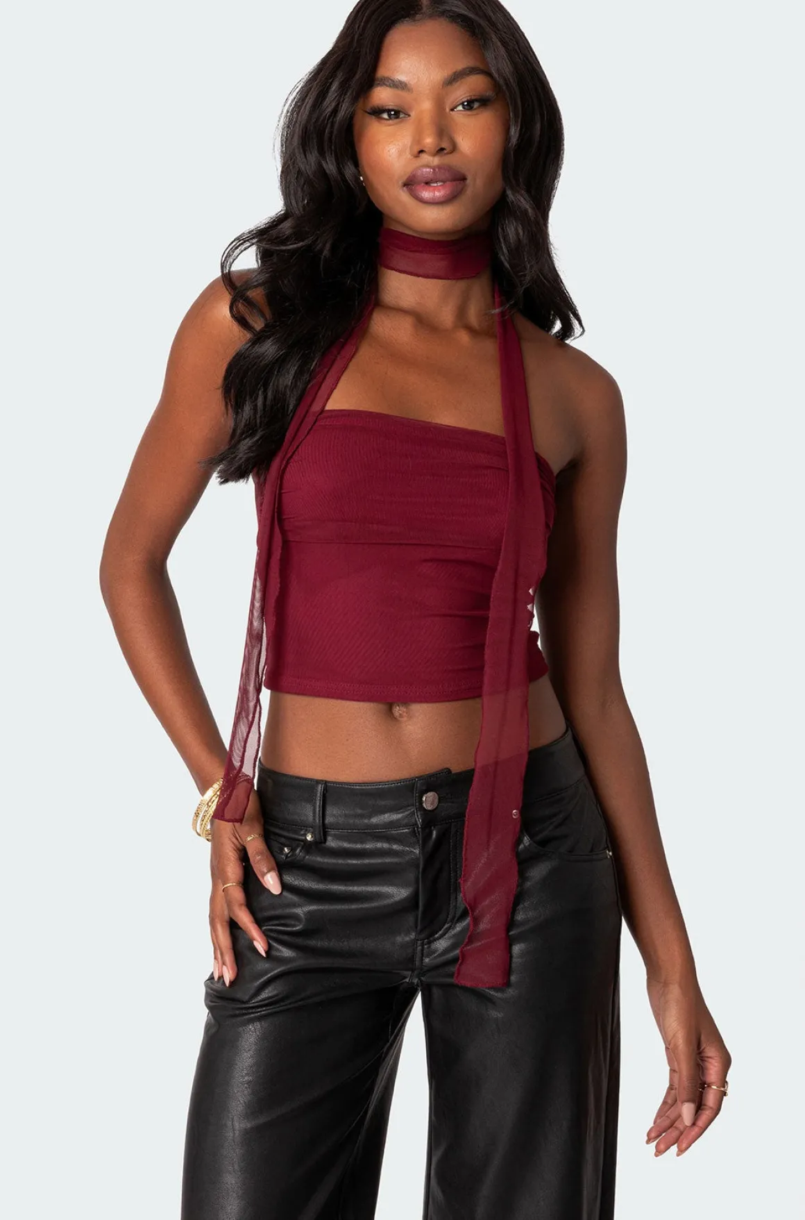 Gathered Two Piece Mesh Scarf Top