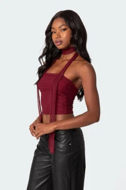 Gathered Two Piece Mesh Scarf Top