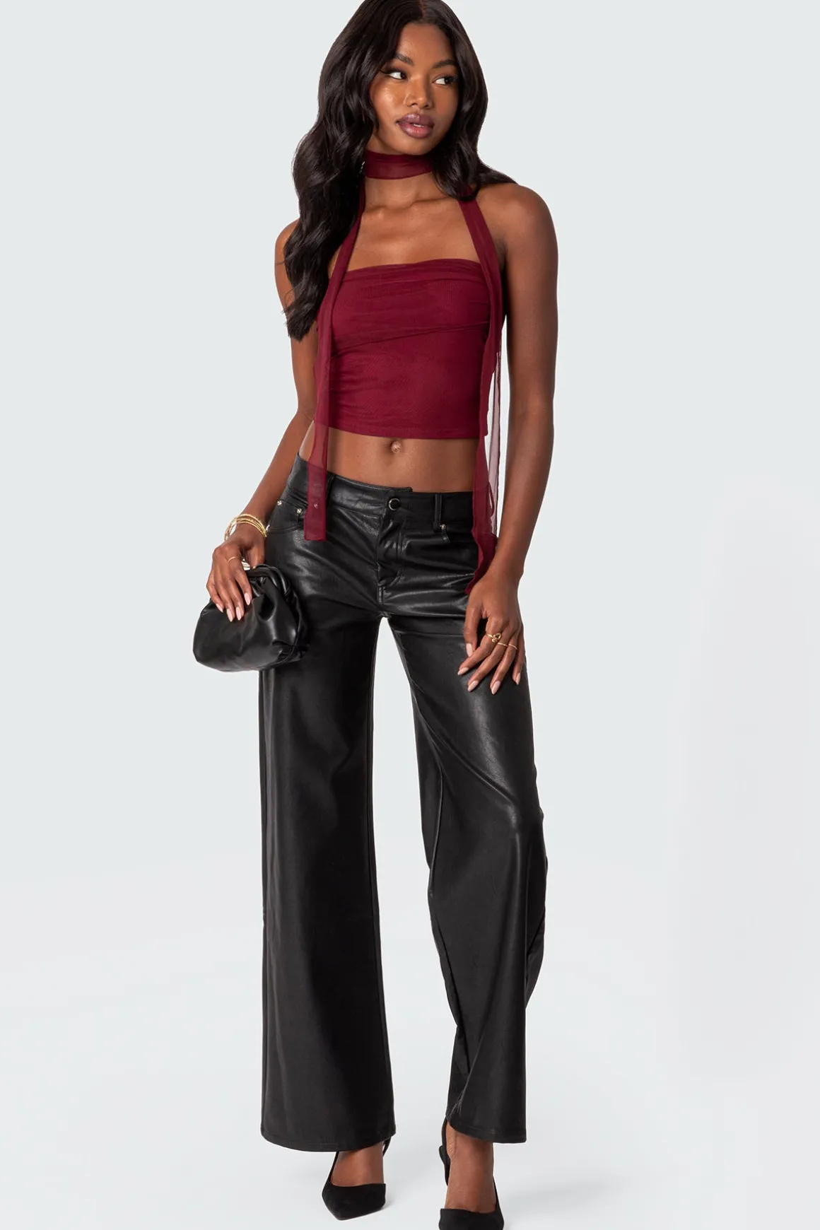 Gathered Two Piece Mesh Scarf Top