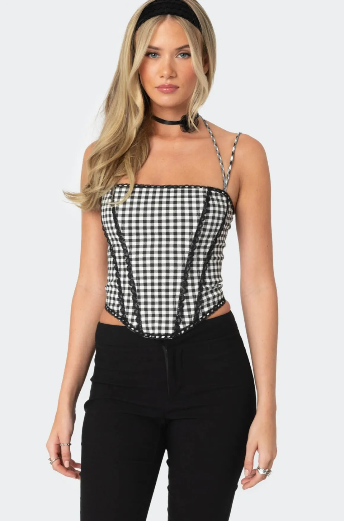 Gingham Lace Trim Corset