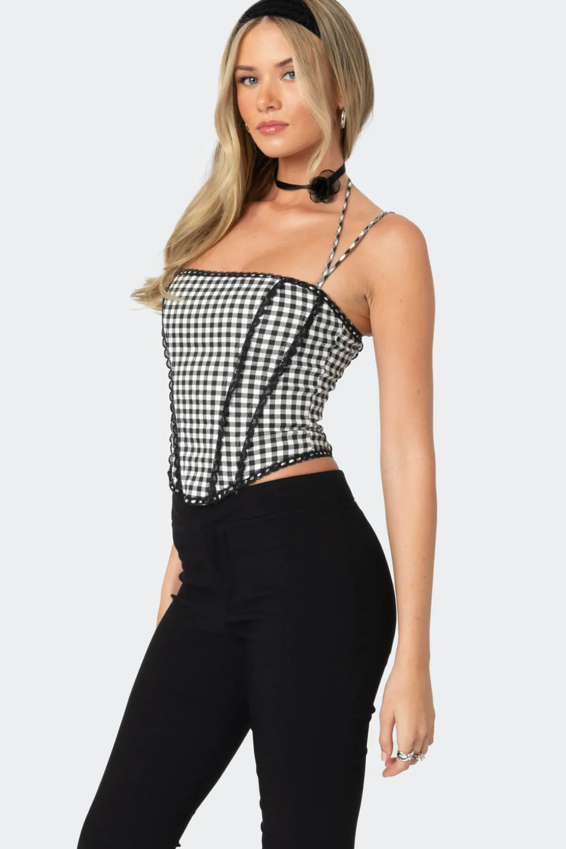 Gingham Lace Trim Corset