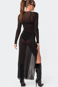 Glitter Mesh Slitted Maxi Dress