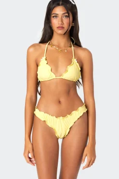 Golden Ruffle Edge Triangle Bikini Top