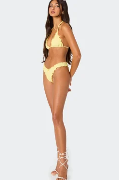 Golden Ruffle Edge Triangle Bikini Top