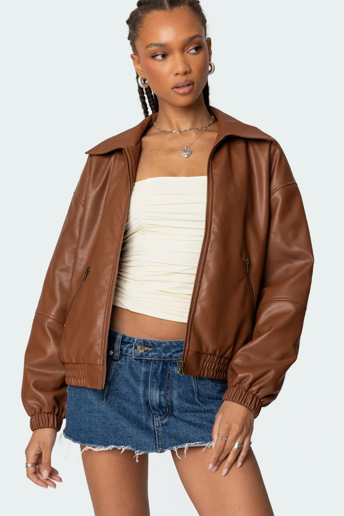 Halley Faux Leather Bomber Jacket