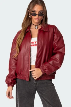 Halley Faux Leather Bomber Jacket