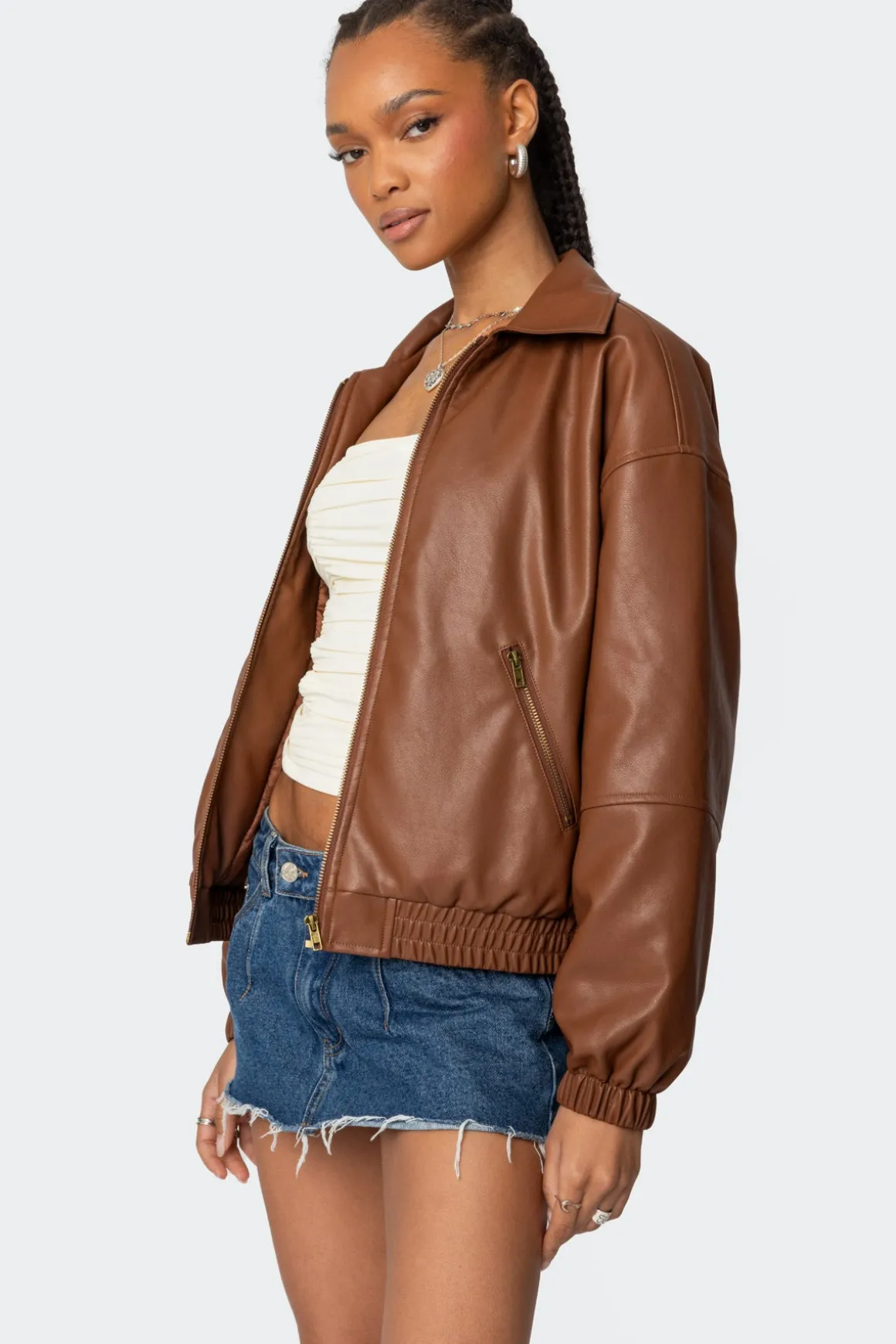 Halley Faux Leather Bomber Jacket