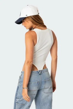 High Cut Ribbed V Neck Bodysuit