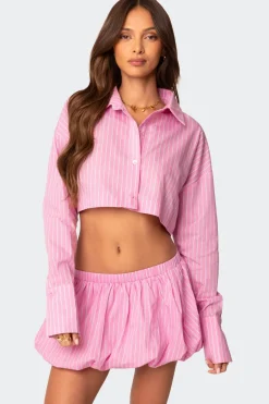 Hila Pinstripe Cropped Button Up Shirt