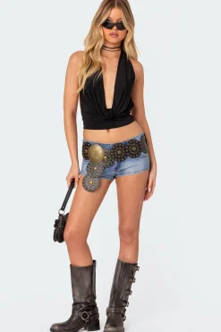 Honey Low Rise Denim Micro Shorts