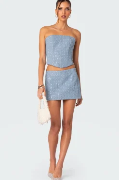 Icing sequined denim corset