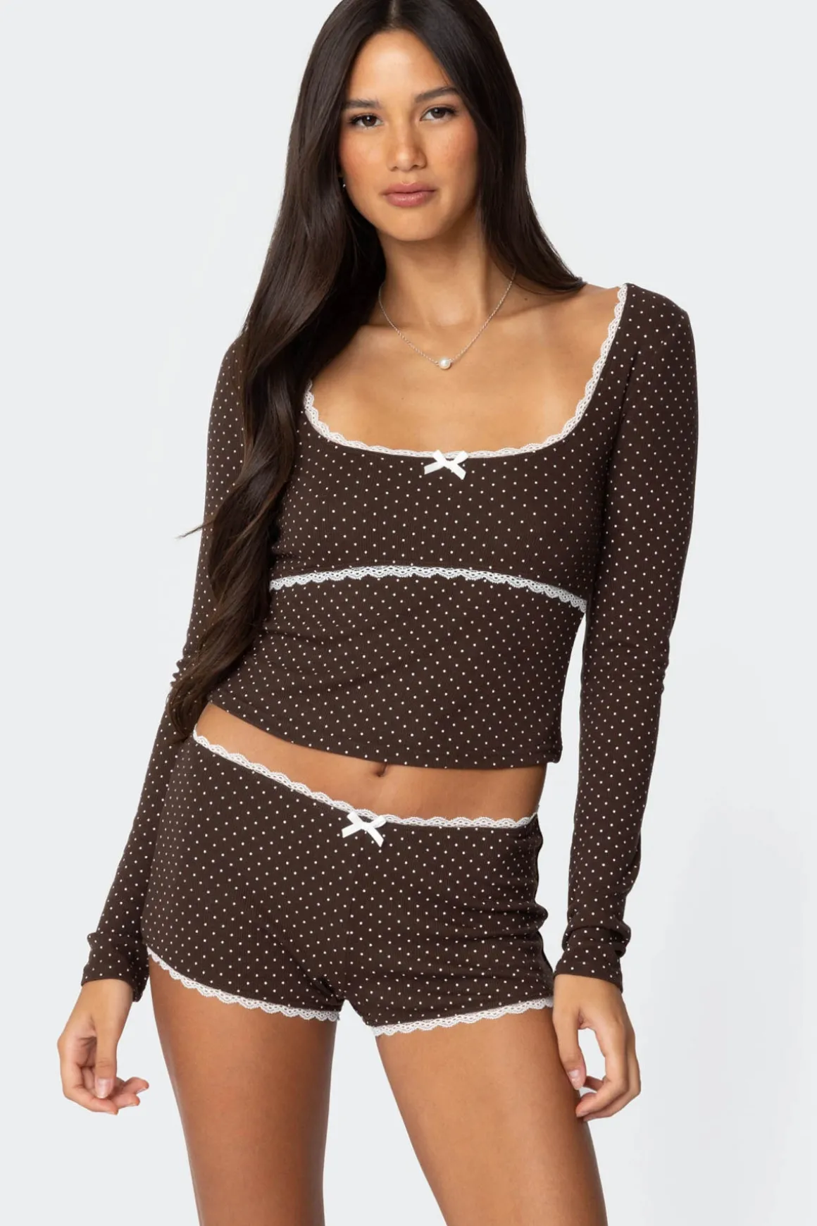 Juliana Polka Dot Ribbed Top