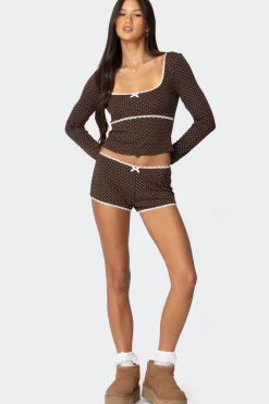 Juliana Polka Dot Ribbed Top