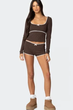 Juliana Polka Dot Ribbed Top
