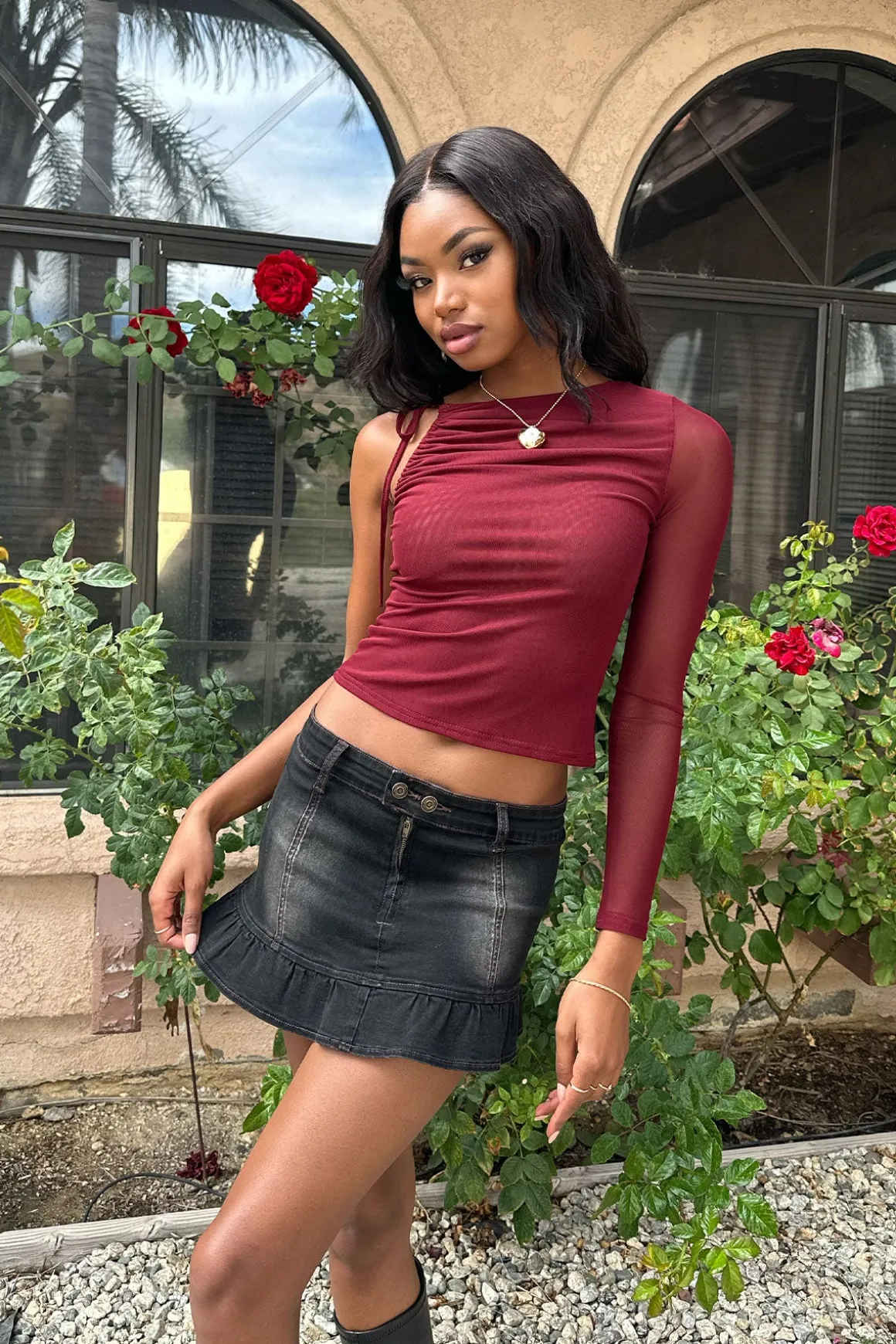 Jupiter One Shoulder Mesh Top