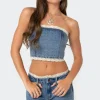 Karlie Lace Trim Denim Tube Top