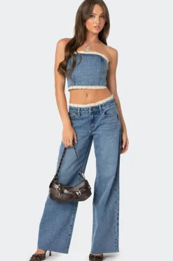 Karlie Lace Trim Denim Tube Top