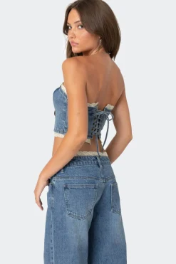 Karlie Lace Trim Denim Tube Top