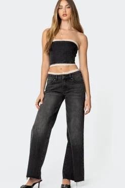 Karlie Lace Trim Denim Tube Top