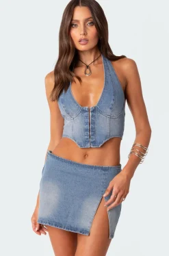 Katrina Lace Up Denim Corset