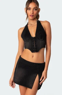Katrina Lace Up Denim Corset