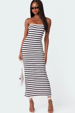 Knit Back Slitted Maxi Dress
