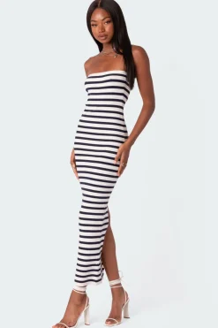 Knit Back Slitted Maxi Dress