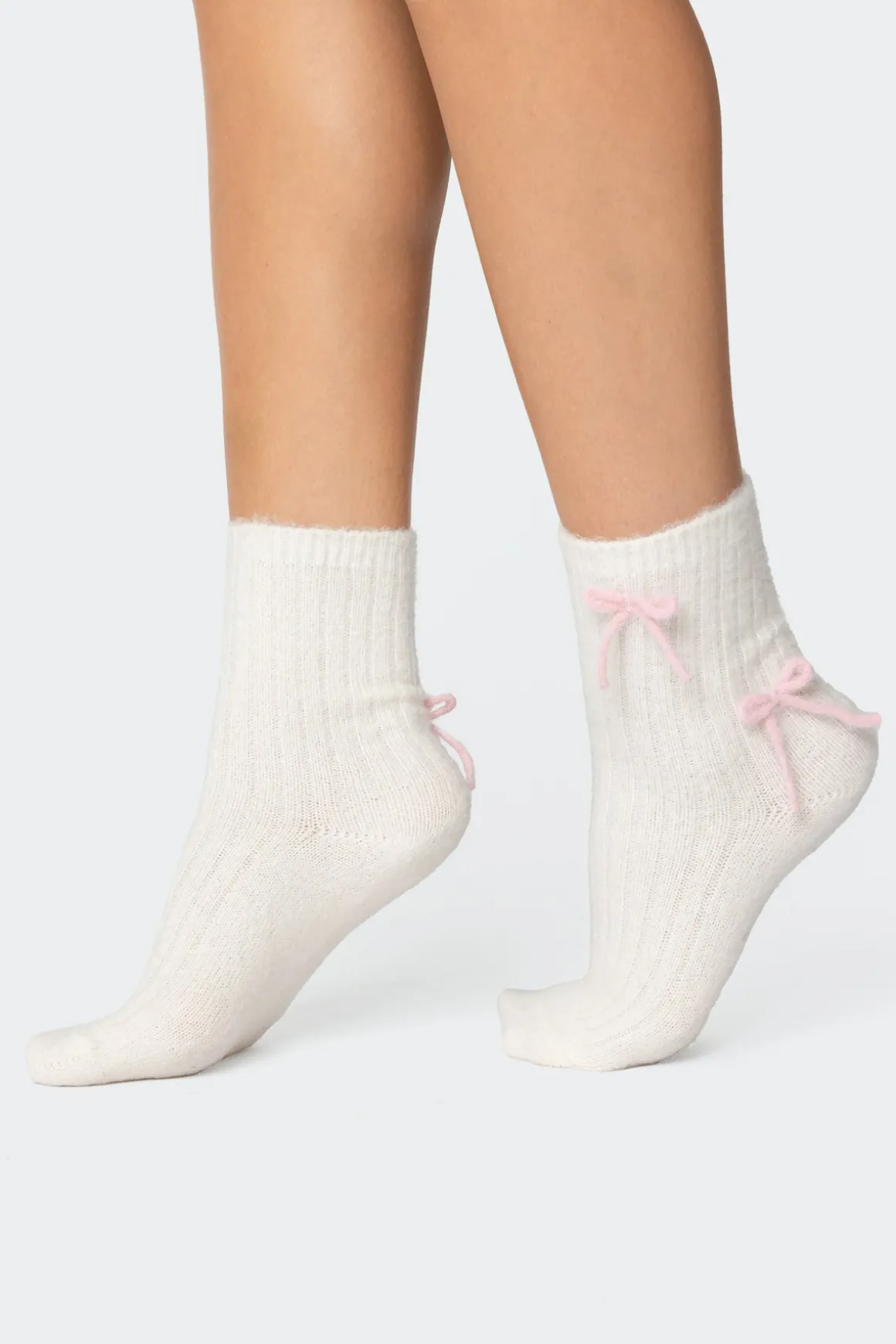 Knit Bow Fuzzy Socks