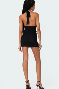 Knotted Mesh And Lace Mini Dress