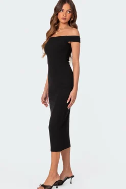 Kyla Off Shoulder Ribbed Midi Dress