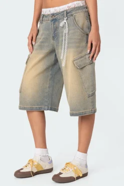 Lace Boxer Denim Bermuda Shorts