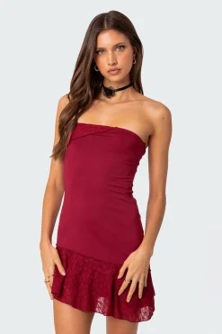 Lace Patchwork Asymmetric Mini Dress