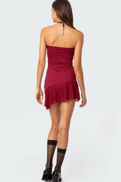 Lace Patchwork Asymmetric Mini Dress