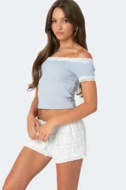 Lace Trim Off Shoulder Top