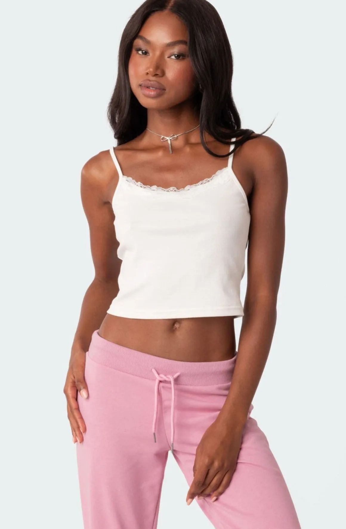Lace Trim Ribbed Tank Top