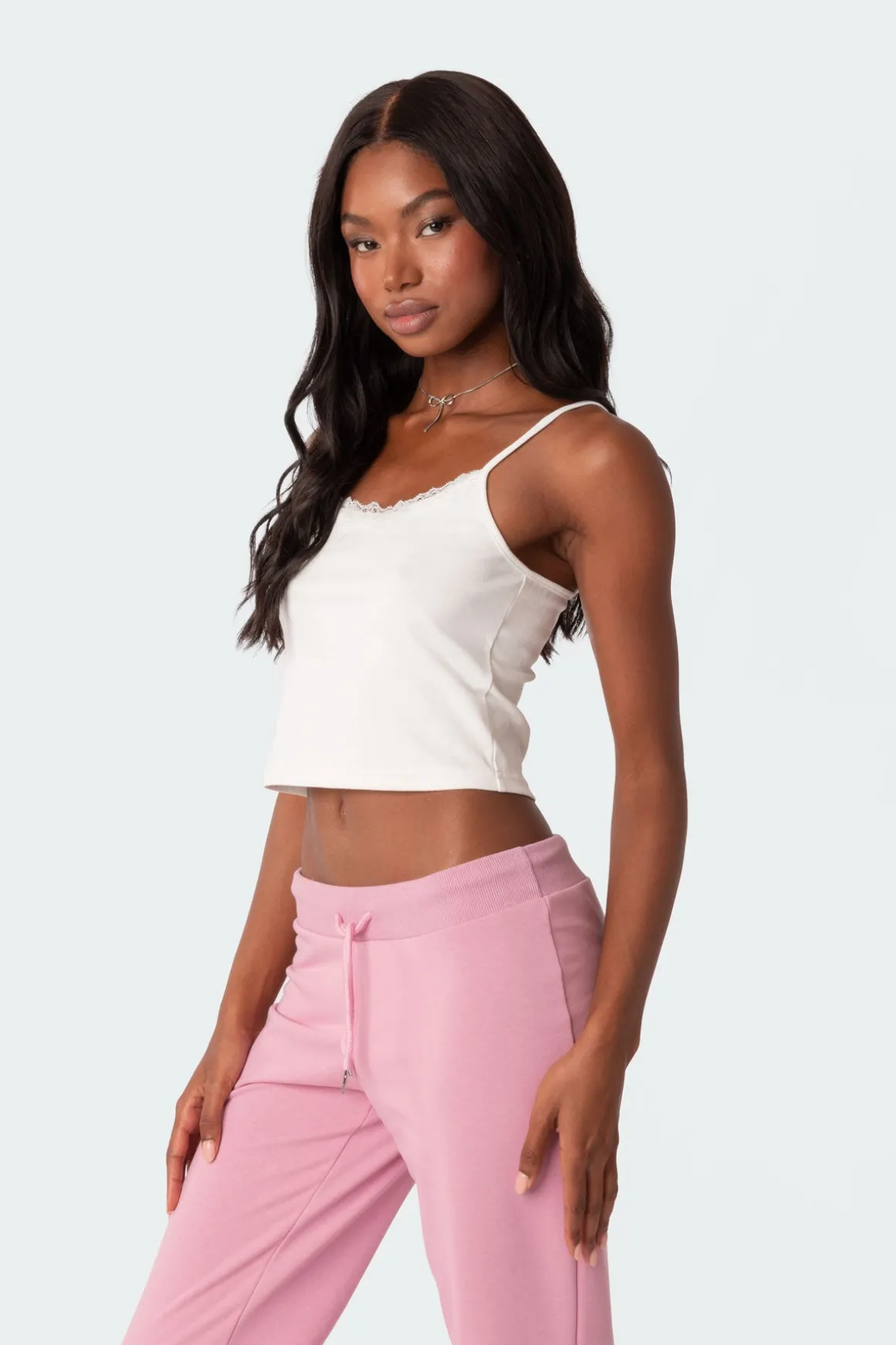Lace Trim Ribbed Tank Top