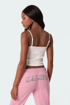 Lace Trim Ribbed Tank Top