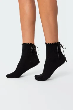 Lace Up Frilled Socks