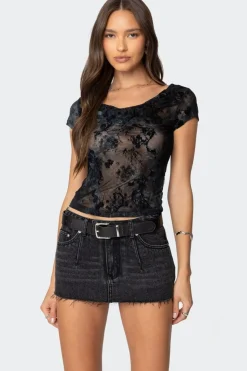 Lacey Mesh Cowl Neck Top